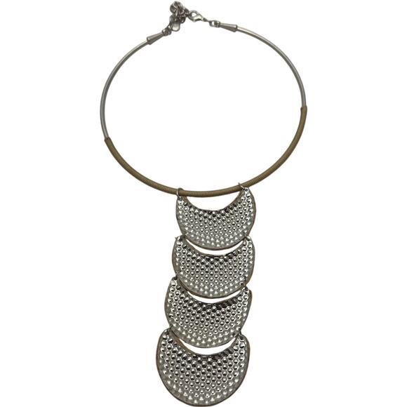 Rattan Choker Necklace Silver Tan Blue Green - Picture 6 of 6